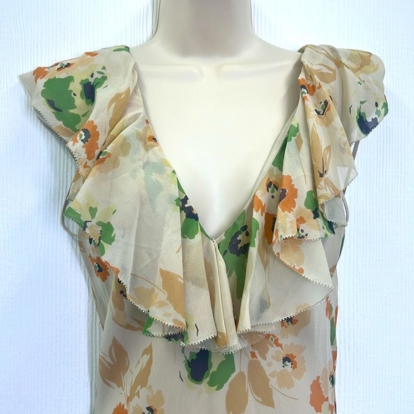Polo Ralph Lauren - Beige Pastel Floral Ruffle V Neck Sleeveless Maxi Dress SZ 8 - Picture 5 of 12